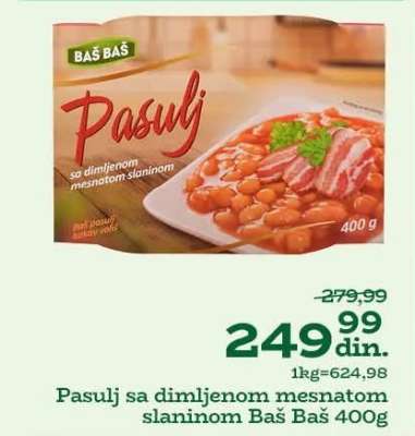 Pasulj sa dimljenom mesnatom slaninom Baš Baš 400g