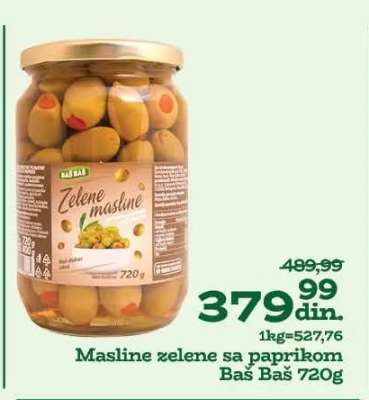 Masline zelene sa paprikom Baš Baš 720g
