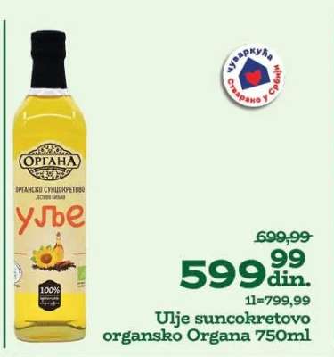 Ulje suncokretovo organsko Organa 750ml