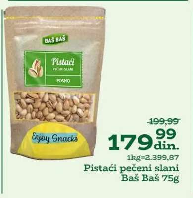 Pistaći pečeni slani Baš Baš 75g