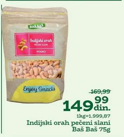 Indijski orah pečeni slani Baš Baš 75g