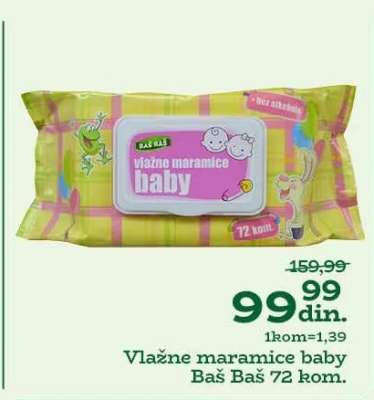 Vlažne maramice baby Baš Baš 72 kom.