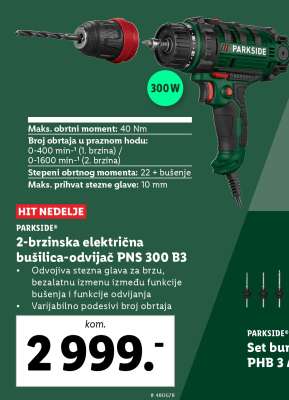 PARKSIDE 2-brzinska električna bušilica-odvijač PNS 300 B3
