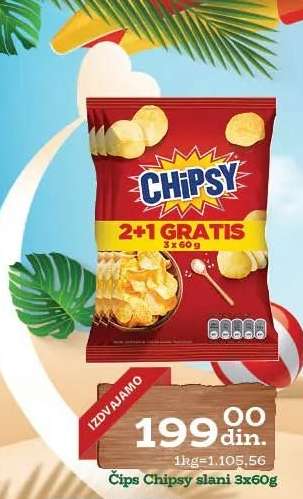 Čips Chipsy slani 3x60g