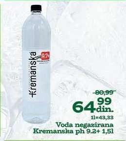 Voda negazirana Kremanska ph 9.2+ 1,5l