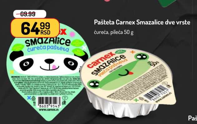 Pašteta Carnex Smazalice dve vrste