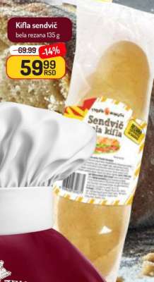 Kifla sendvič bela rezana 135 g