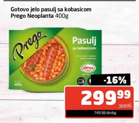 Gotovo jelo pasulj sa kobasicom Prego Neoplanta 400g