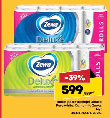 Toalet papir troslojni Deluxe Pure White, Camomile Zewa, 16/1