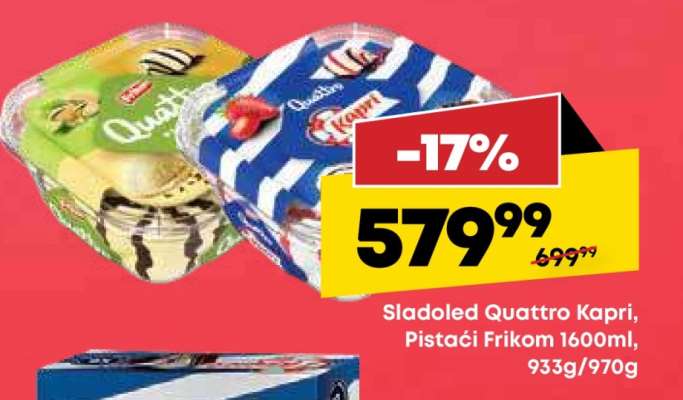 Sladoled Quattro Kapri, Pistaći Frikom 1600ml, 933g/970g
