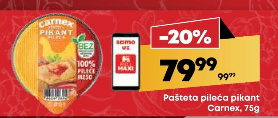 Pašteta pileća pikant Carnex 75g