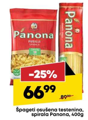 Špageti osušena testenina, spirala Panona, 400g