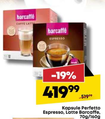 Kapsule Perfetto espresso, latte Barcaffe