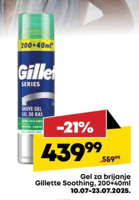 Gel za brijanje Gillette Soothing, 200+40ml