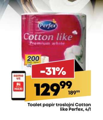 Toalet papir troslojni Cotton like Perfex, 4/1