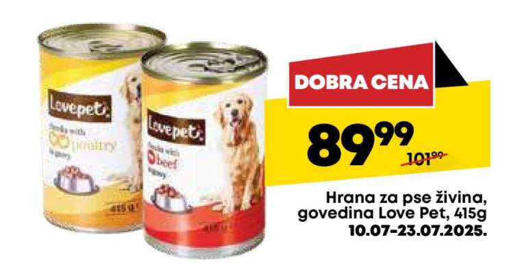 Hrana za pse živina, govedina Love Pet, 415g