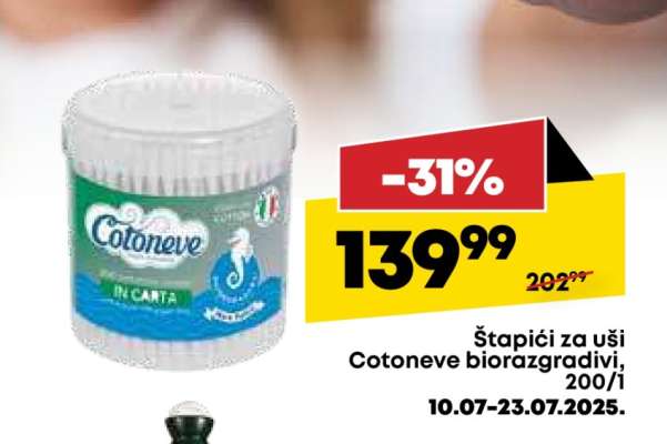 Štapići za uši Cotoneve biorazgradivi 200/1