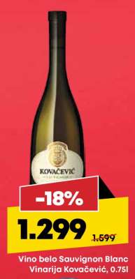 Vino belo Sauvignon Blanc Vinarija Kovačević, 0.75l