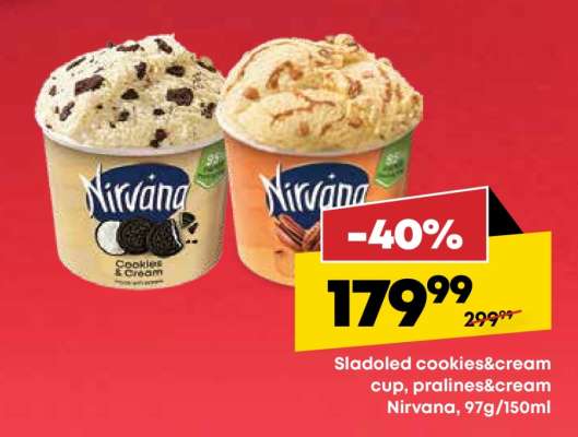 Sladoled cookies&cream cup, pralines&cream Nirvana, 97g/150ml