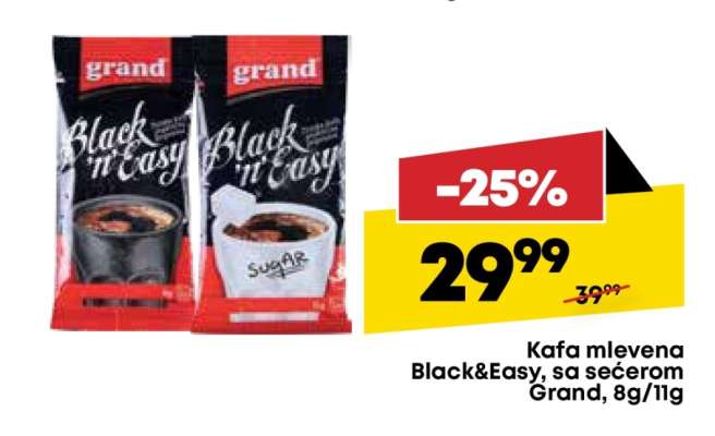 Kafa mlevena Black&Easy, sa šećerom Grand, 8g/11g
