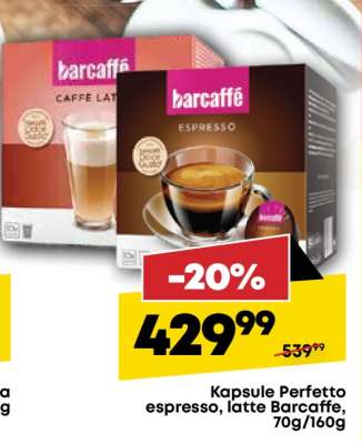 Kapsule Perfetto espresso, latte Barcaffe 70g/160g