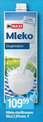 Mleko sterilizovano Maxi 2,8%mm, 1l