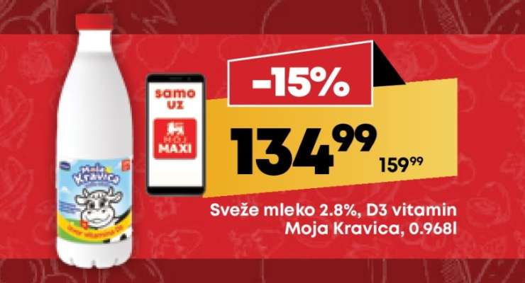 Sveže mleko 2.8%, D3 vitamin Moja Kravica, 0.968l