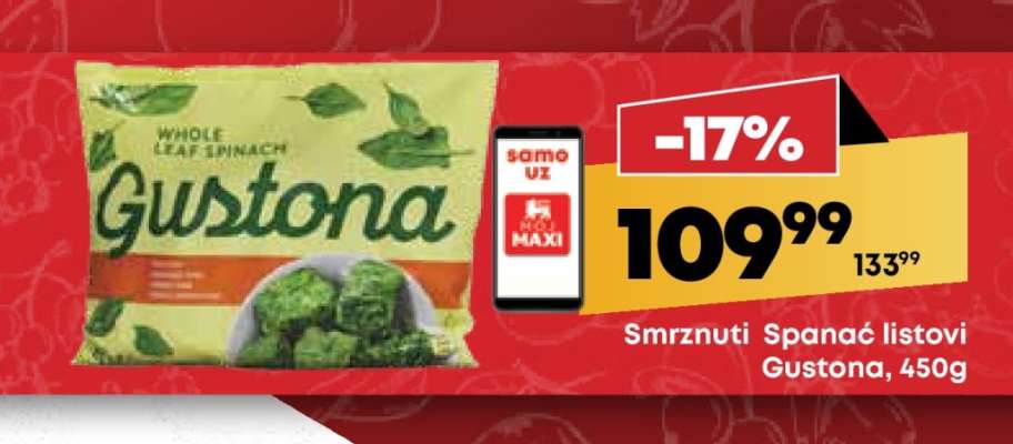 Smrznuti Spanać listovi Gustona, 450g