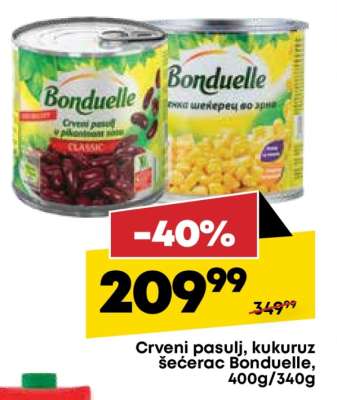 Crveni pasulj, Kukuruz šećerac Bonduelle 400g, 340g