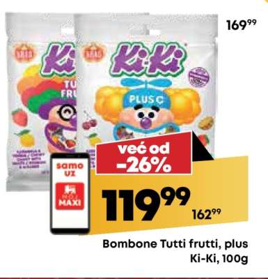 Bombone Tutti frutti, plus Ki-Ki, 100g