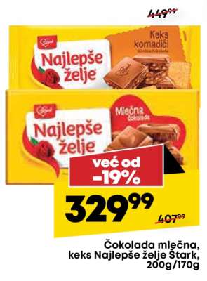 Čokolada mlečna, keks Najlepše želje Štark, 200g/170g