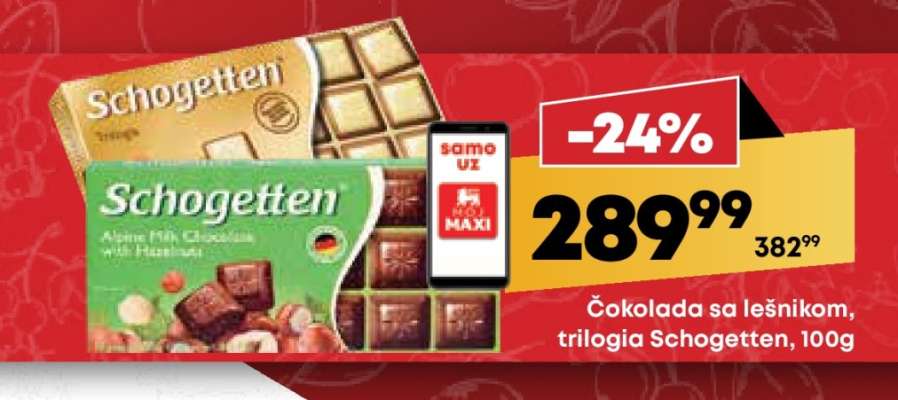 Čokolada sa lešnikom, trilogia Schogetten, 100g