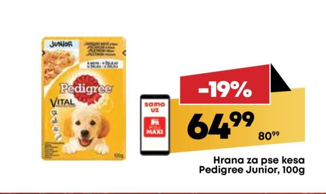 Hrana za pse kesa Pedigree Junior, 100g