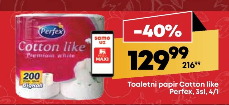 Toaletni papir Cotton like Perfex, 3sl, 4/1