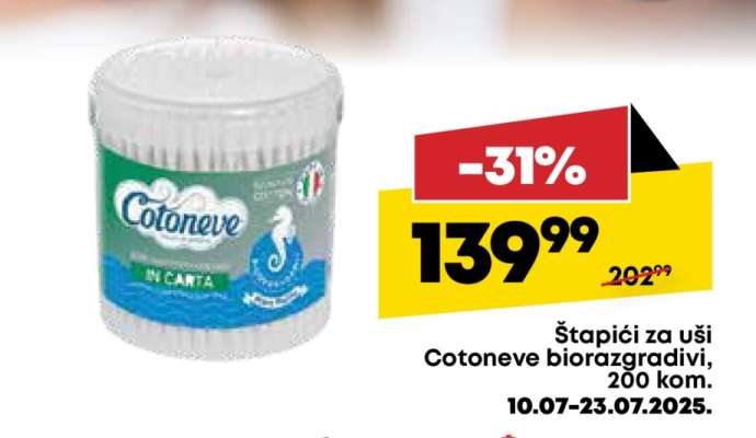 Štapići za uši Cotoneve biorazgradivi, 200 kom