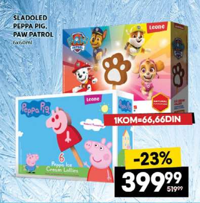 SLADOLED PEPPA PIG, PAW PATROL