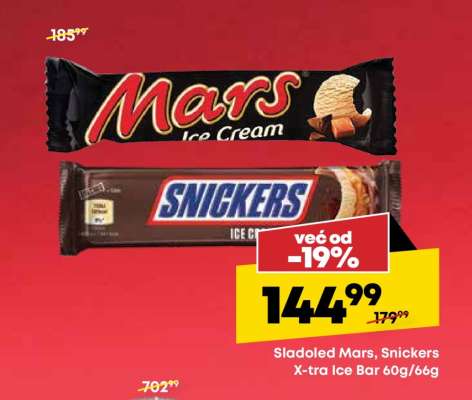 Sladoled Mars, Snickers X-tra Ice Bar 60g/66g