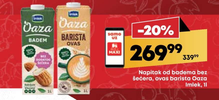 Napitak od badema bez šećera, ovas barista Oaza Imlek, 1l