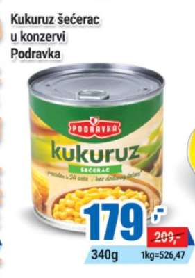 Kukuruz šećerac u konzervi Podravka