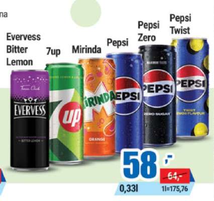 Pepsi, Pepsi Zero, Pepsi Twist, Mirinda, 7up, Evervess Bitter Lemon