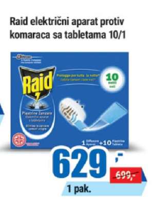 Raid električni aparat protiv komaraca sa tabletama 10/1