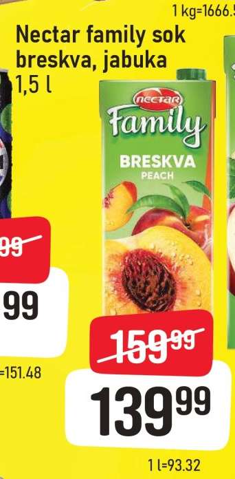 Nectar family sok breskva, jabuka 1,5 l
