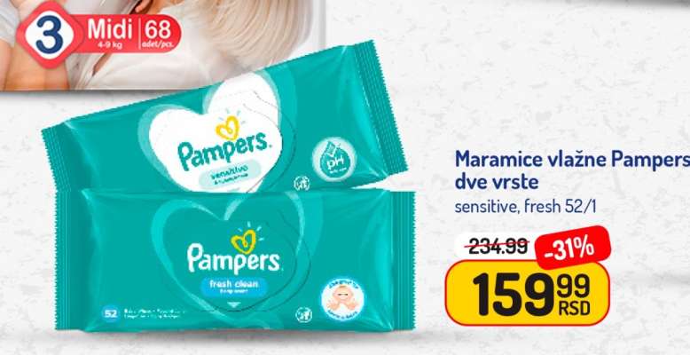 Maramice vlažne Pampers dve vrste