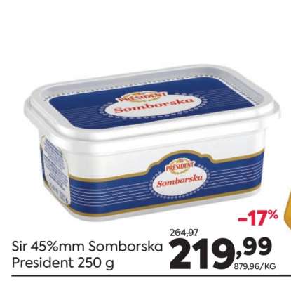 Sir 45%mm Somborska President 250 g