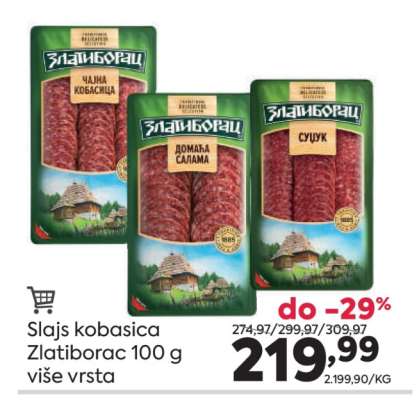 Slajs kobasica Zlatiborac 100 g, više vrsta