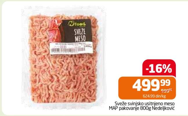 Sveže svinjsko usitnjeno meso MAP pakovanje 800g Nedeljković