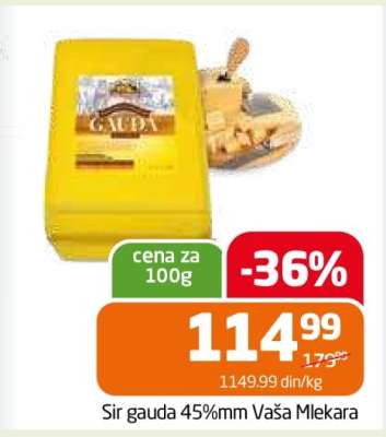 Sir gauda 45%mm Vaša Mlekara