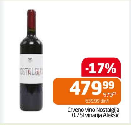 Crveno vino Nostalgija 0.75l vinarija Aleksić