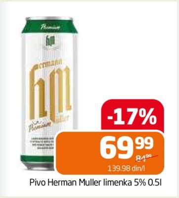 Pivo Herman Muller limenka 5% 0.5l