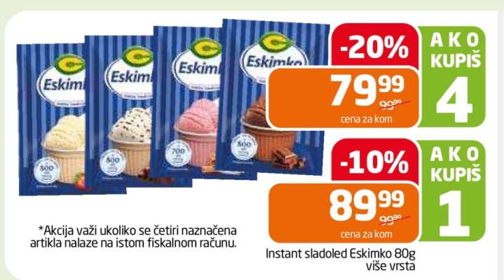 Instant sladoled Eskimko 80g više vrsta